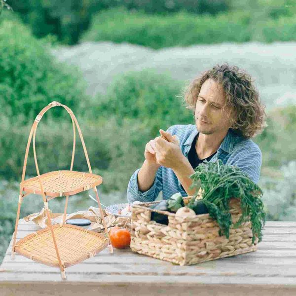 Conjuntos de louça de bambu lanche suporte cestos artesanais frutas tecido recipiente de armazenamento cesta presente vegetal tecelagem pão cozido no vapor