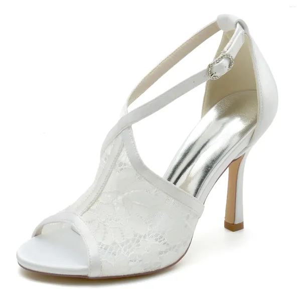 Sandálias Noiva Sandália Peixe Branco Open Toe Lace Cross Strap Casamento Nupcial Dama de Honra Senhoras Sapatos Clássicos Mulheres 10cm Super High Heel