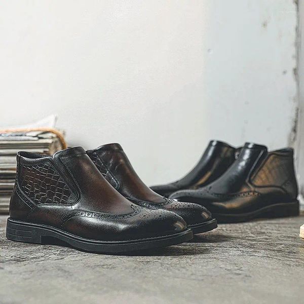 Ботинки осень-зима, винтажная мужская обувь ручной работы высшего качества в британском стиле, повседневная модельная обувь из натуральной кожи, деловые свадебные броги