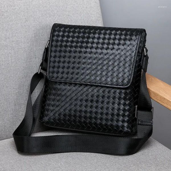 Umhängetaschen 2024 Luxus männer Handtaschen Aus Echtem Leder Männlichen Tasche Mode Stricken Crossbody Junge Marke Weben Messenger