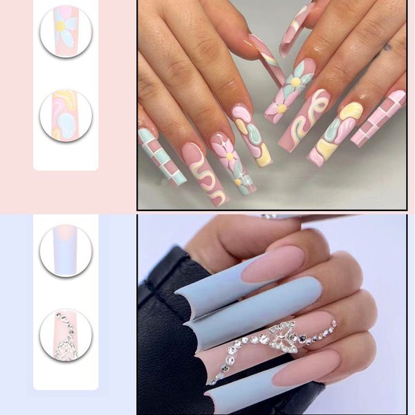 24 quadratische lange Nailart-Farben, Mode, Schönheit, Ballett, Tanz, Performance, Nailart-Set. Europa und die Vereinigten Staaten tragen entfernbare gefälschte Nagelpflaster mit Nägeln