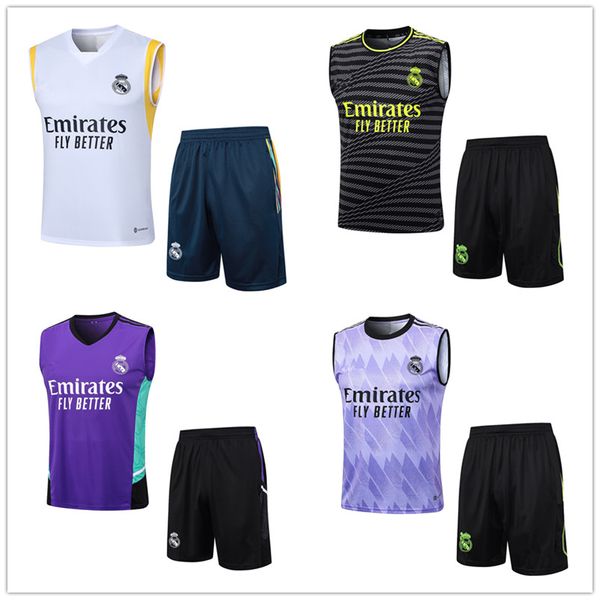 2023 2024 Neue Männer Real Madrids ärmellose kurze Hosen Fußball Trainingsanzüge 23 24 Fußball-Trainingsanzug Kleidung Outdoor-Jogging-Weste-Set