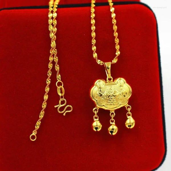 Pingente colares puro 999 jóias casamento sorte paz longevidade bloqueio banhado a ouro real 18k colar para presentes femininos femininos