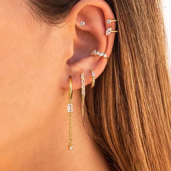 Saplama küpeleri moda altın gümüş renkli zincir kulak saplamaları kadınlar için paslanmaz çelik punk kolye kıkırdak küpe piercing takı