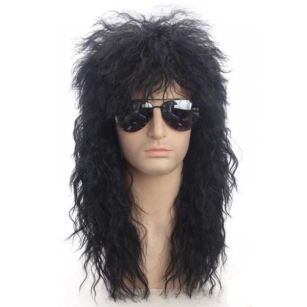 Perucas sintéticas Gres Homens Longo Peruca de Cabelo Sintético Cor Preta Feminina Hairpiece Punk Puffy Headgear para Halloween Fibra de Alta Temperatura 240328 240327