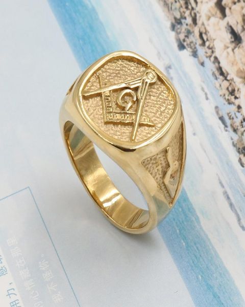 Anel de alvenaria de aço inoxidável ouro hip hop legal anel masculino anéis de ouro punk rock jóias anillos bar club mason5616220