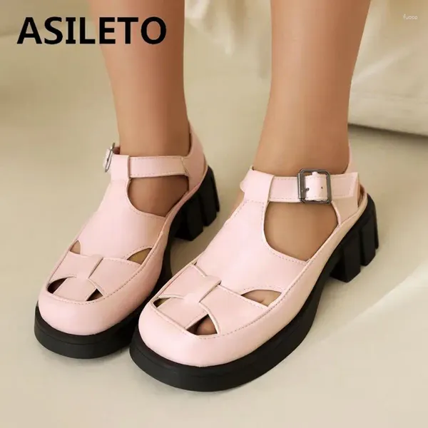 Sandalen ASILETO Marke Mary Janes Weibliche Schuhe Runde Zehe Chunky Heels 4,5 cm Schnalle T-Riemen Große Größe 42 43 Schule Student Freizeit Sommer