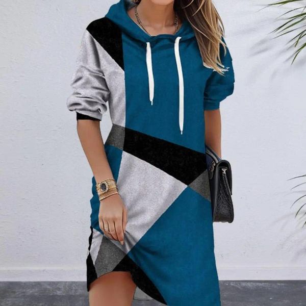 Casual Kleider Frauen Lose Kleid Colorblock Mit Kapuze Kordelzug Damen Mini Für Herbst Winter Stil Langarm Sweatshirt