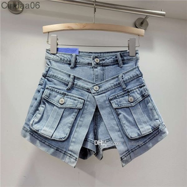 2024 verão moda denim mini saia shorts vestido feminino dobrável meados de cintura jeans carga saias curtas calças vestidos para mulher