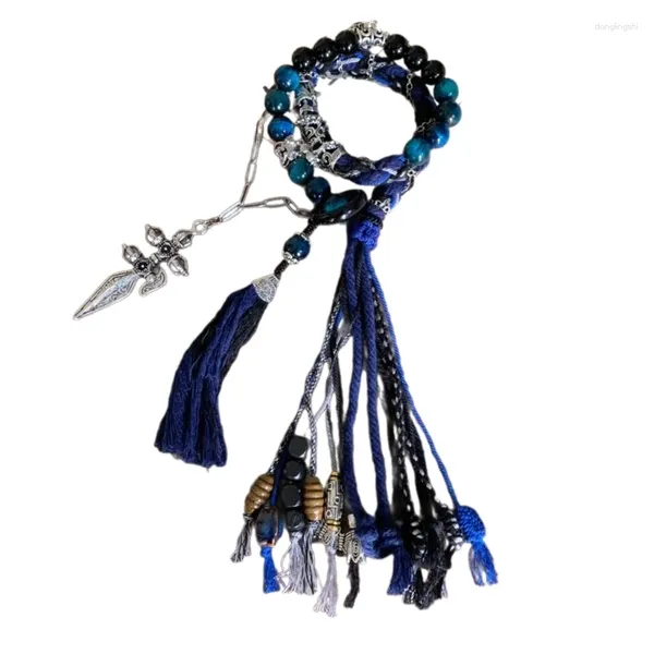 Браслеты с подвесками, тибетский браслет ручной работы, бусины из синего камня, цепочка на руку, этническая цепочка на запястье