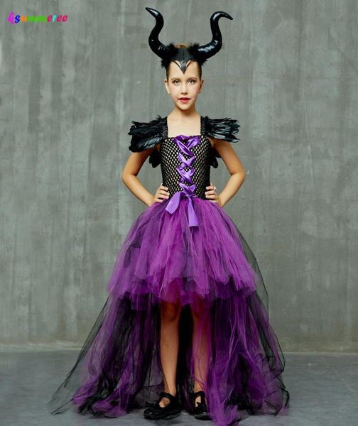 Lila Schwarz Kinder Maleficent Kostüm Mädchen Dunkle Hexe Bösewicht Halloween Fancy Tutu Kleid Abend Party Karneval Ballkleider 2005321384