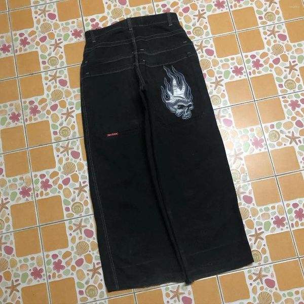 Kadınlar kot y2k hip hop kafatası grafik baskı baggy retro denim pantolon erkekler kadın harajuku gotik yüksek bel geniş pantolon