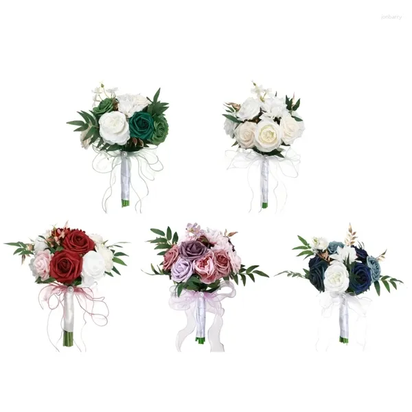 Fiori decorativi Bouquet da sposa Rosa di seta Mano nuziale Damigella d'onore con fiore Dropship