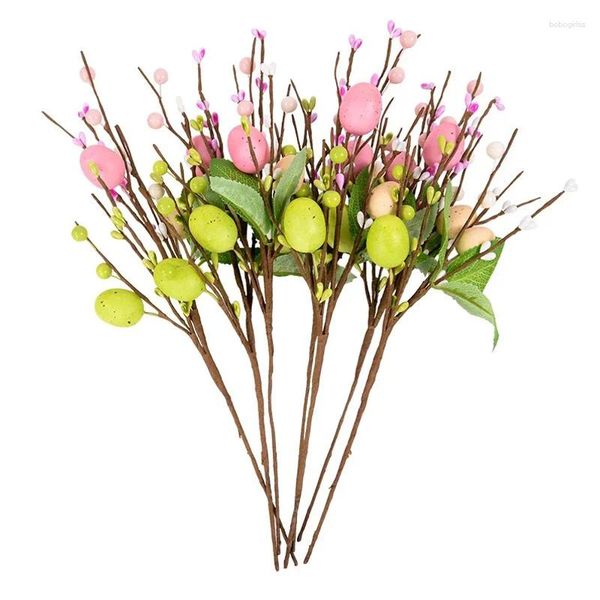 Flores decorativas coloridas ovo de páscoa ramo de árvore planta artificial ovos criativos plantas diy arranjo de flores decorações 2024