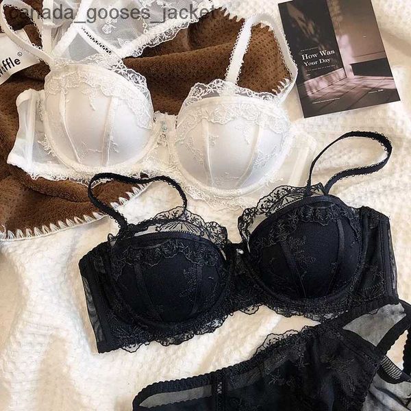 Sutiãs meia xícara rendas bordado sexy roupa interior bralette fino anel de aço macio porta superior reúne seios grandes pequeno sutiã setC24318