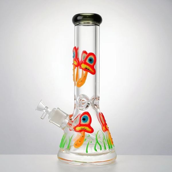 Glasbecher-Bongs, Wasserpfeifen, die im Dunkeln leuchten, gerade Rohr-Wasserpfeifen, Pilz-Perc zum Rauchen von Öl, Dab-Rigs mit Schüssel, diffuses Downstem LXMD20105