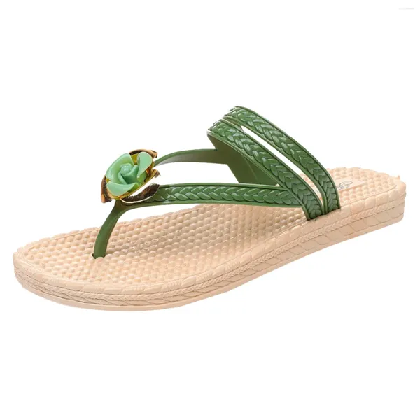 Sandálias Mulheres 2024 Verão Floral Impressão Glitter PVC Chinelos para Senhoras Flat Luxury Flip Flops
