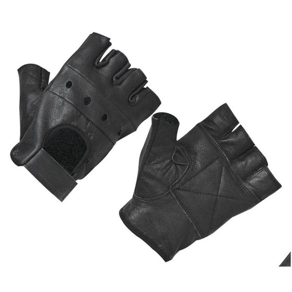 Sporthandschuhe Neue Mode Männer039S Leder Halbfinger Fingerlose Bühne Fahren Solide Schwarze Handschuhe3862185 Drop Lieferung Im Freien Athlet Otyag