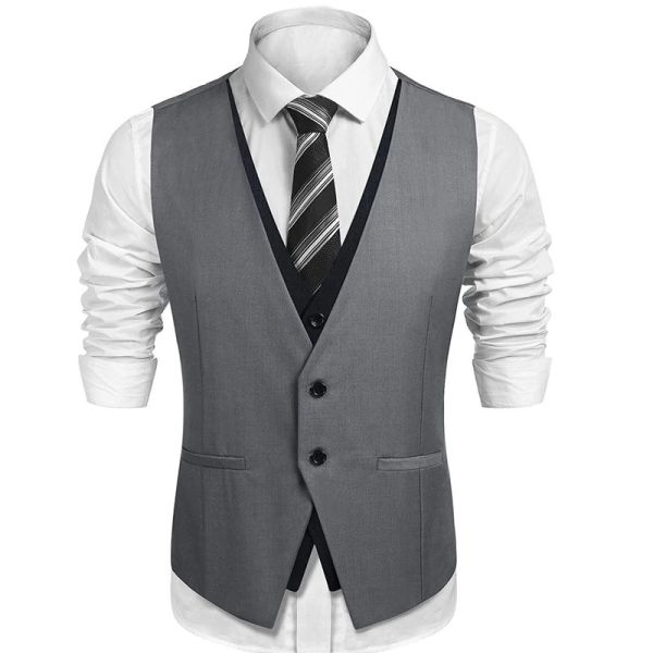 Gilet con scollo a V Gilet casual per uomo da sposa Singolo pezzo unico Gilet grigio e nero Gilet da sposo personalizzato Cappotto di moda maschile