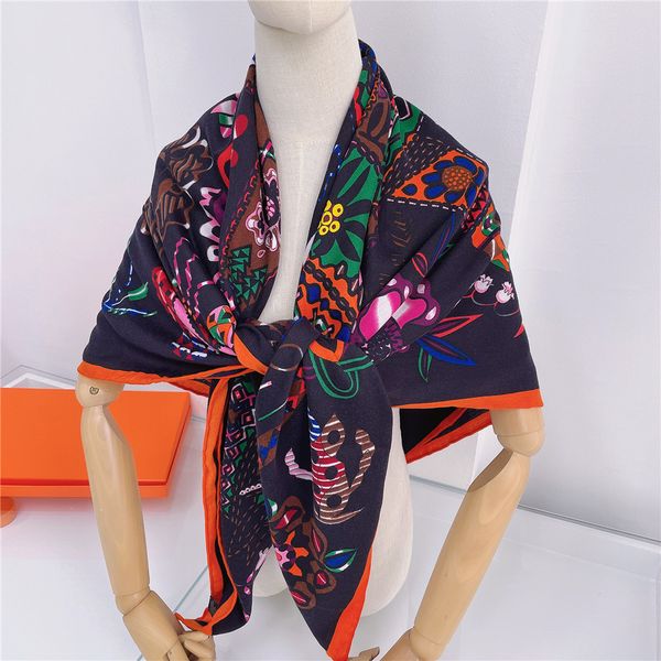 Sciarpa spessa simile alla lana di seta nuova autunnale, stampata a cavallo floreale, sciarpa quadrata arricciata fatta a mano da donna, calde sciarpe a scialle