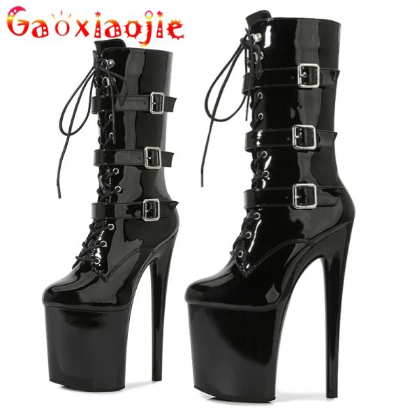 Botas 2022 Botas modernas sapatos femininos Black Sexy Midcalf Boots Short Boots Novo Brand Metal Decoration Pólo Sapatos de dança