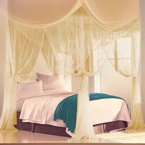 Lüks dört kapılı seksi sivrisinek net kare gölgelik - Kral/kraliçe çift kişilik yatak boyutu zarif beyaz ağlar böcek 240228 önleme