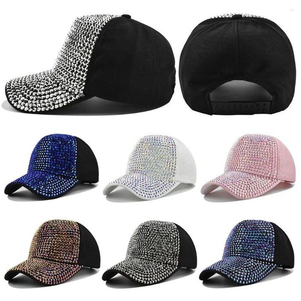 Cappellini da baseball da donna e da ragazza, di lusso, regolabili, con paillettes lucide, con strass, cappelli da baseball per protezione solare