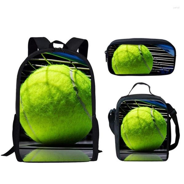 Zaino Harajuku Palla da tennis stampa 3D 3 pezzi/set Borse da scuola per studenti Zaino per laptop Borsa da pranzo Astuccio