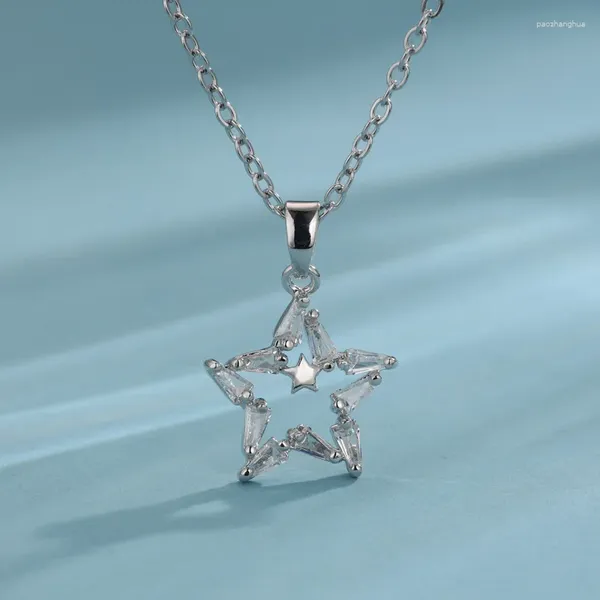 Colares pingentes doce corrente de aço inoxidável clássico brilhante zircão estrela colar para mulheres senhora vintage jóias acessórios presentes