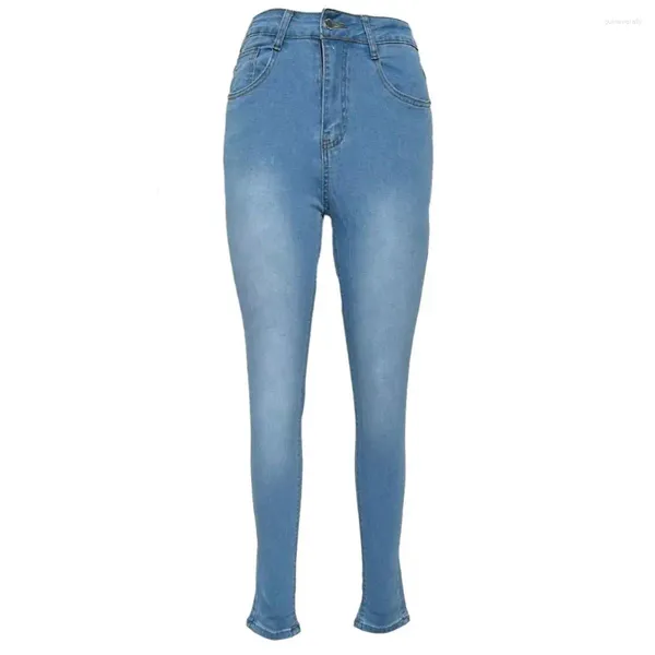 Calças jeans femininas botão zíper cintura alta cor gradiente cintura alta calças levantadas emagrecimento elástico macio para senhora