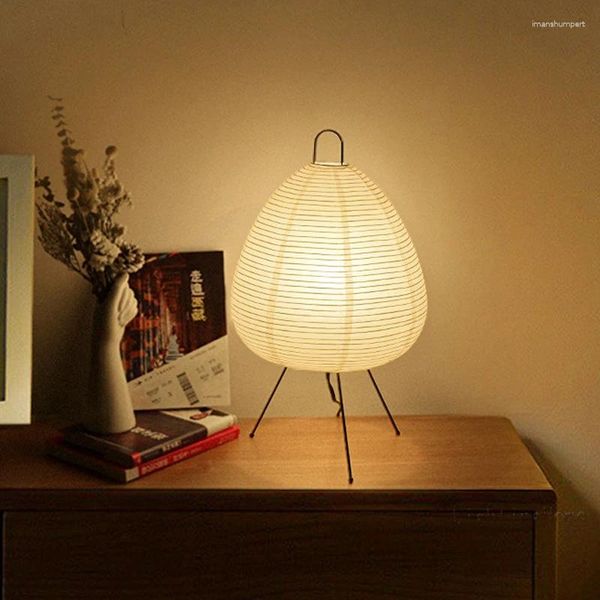 Tischlampen Japanisches Design Akari Wabi-sabi Yong Lampe Bedrucktes Reispapier Schlafzimmer Desktop-Dekoration Tropfen