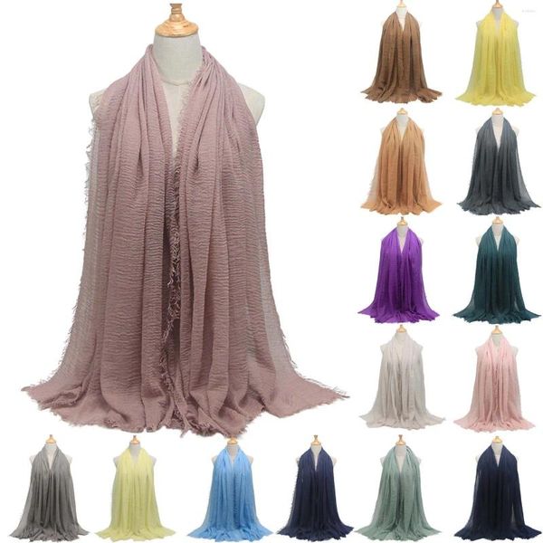 Шарфы, женские модные шарфы, однотонные хлопковые льняные шали, большие длинные размеры, женские банданы, хиджаб, платок, мусульманский платок