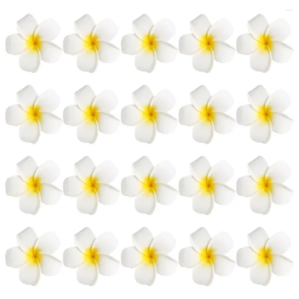 Flores decorativas 20 peças flor artificial frangipani plumeria grampo de cabelo com clipes de ferro acessório de cocar de meninas