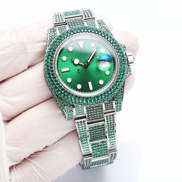 orologio da uomo con diamanti verde 40 mm zaffiro datario meccanico automatico 3135 movimento orologi di design di alta qualità cinturino in acciaio orologio da polso Montre de Luxe