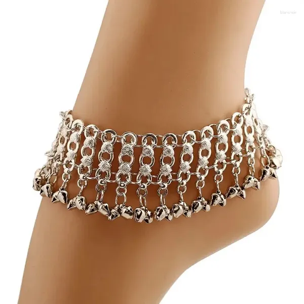 Fußkettchen 1 stück Ethnischen Stil Mehrschichtige Glocken Knöchel Armband Für Frauen Silber Farbe Metall Strand Barfuß Sandalen Fuß Schmuck zubehör