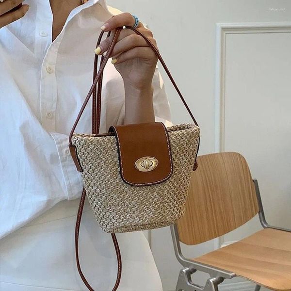 Borse a tracolla Mini borsa di paglia Borsa a tracolla da spiaggia in stile bohémien fatta a mano alla moda per le donne