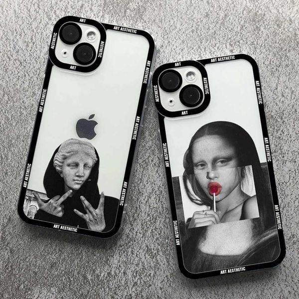 Handyhüllen Great Art Aesthetics David Mona Lisa Transparente Handyhülle geeignet für iPhone 15 14 12 11 Pro Max Mini XS X XR SE 2020 7 8 Plus Soft Cover J240318