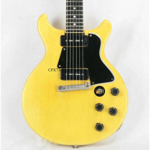 Chitarra elettrica Junior Double Cutaway Cream Yellow TV YELLOW SPECIAL DOUBLECUT Battipenna Black P Pickup Wrap Arround Tailpiece