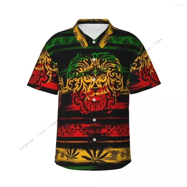 Camisas casuais masculinas de manga curta Rasta Lion Print Camisa Praia Roupas Personalidade Tops