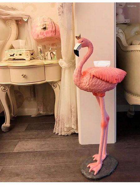 Estatuetas decorativas para casa, enfeites de flamingo, caixa de tecido de resina, estátua, criatividade nórdica, sala de estar, decoração interior, esculturas, piso de banheiro