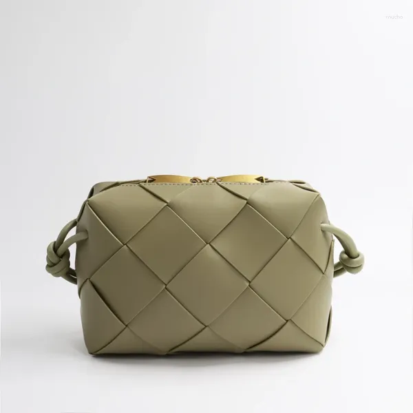 Umhängetaschen Einfarbig Echtes Leder Gewebt Kleine Quadratische Tasche Frauen Hohe Qualität Messenger Marke Designer Kamera Handtasche