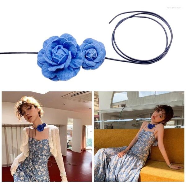 Ожерелья с подвесками, регулируемое колье-чокер с цветком, элегантная роза, длинная веревка, модные аксессуары для девочек и женщин