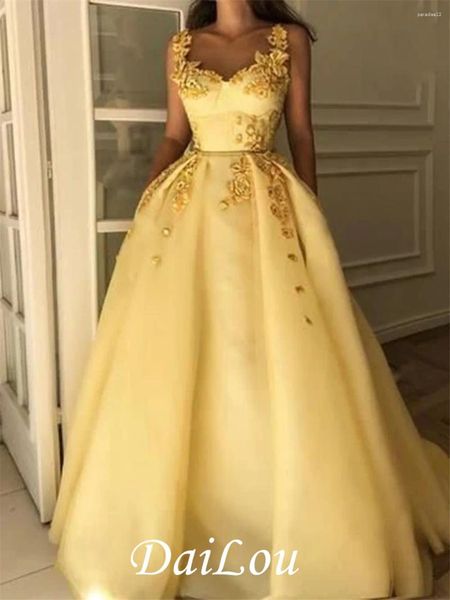 Partykleider, Organza-Träger, Applikationen, Ballkleid, bodenlang, formelles Ballkleid mit 2024