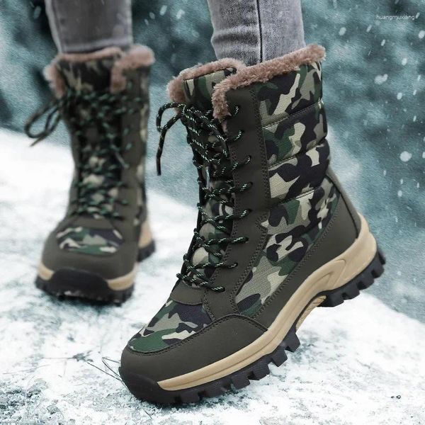 Sapatos de ciclismo inverno sola grossa pelúcia e botas de neve quentes para ao ar livre militar verde equitação alta superior algodão