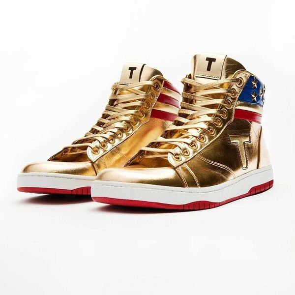 HBP Novos sapatos masculinos personalizados Trumps Never Surrender Gold High Top Sneakers Designer Estilo de caminhada Personalização completa Fabricante de sapatos