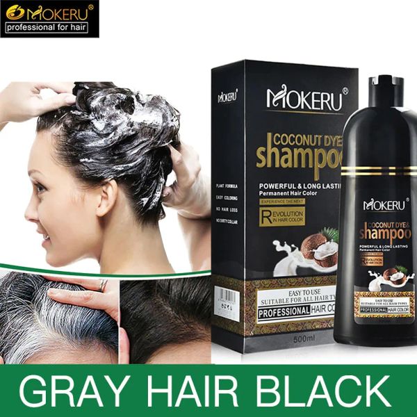 Ferramentas 500ml permanente shampoo de cabelo preto orgânico natural rápido tintura de cabelo óleo de coco essência preto cor de cabelo shampoo para mulheres homens