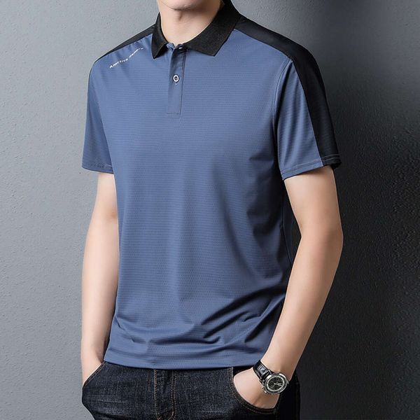 Camiseta masculina no verão de seda gelo curto polo casual camisa de meia manga versátil top para roupas masculinas