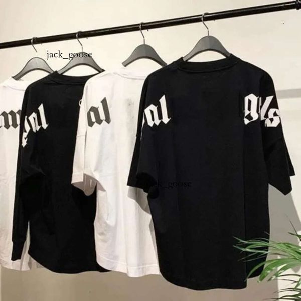 Tasarımcı Palm Angles T Shirt Lüks Marka Giyim Gömlek Mektup Saf Pamuk Kısa Kollu İlkbahar Yaz Gelgit Erkekler Kadın Tees Siyah/Beyaz S-XL 774