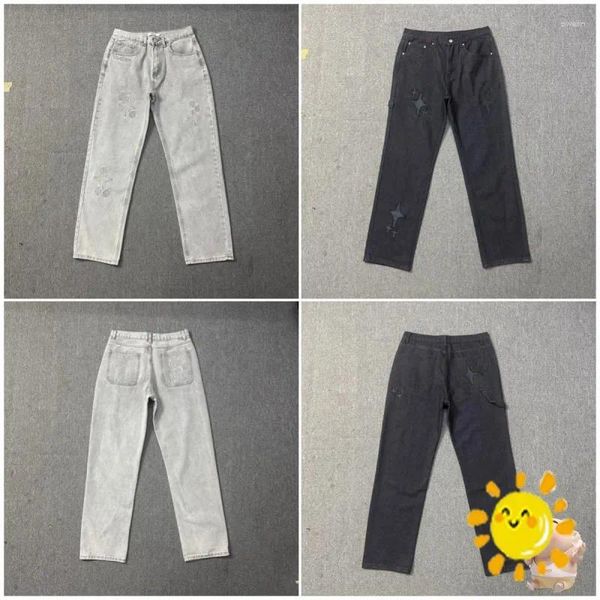 Calças masculinas 24ss High Street Planeta Quebrado Lavado Jeans Homens Mulheres Bordadas Quatro Estrelas Encurraladas Oversized Denim Casual