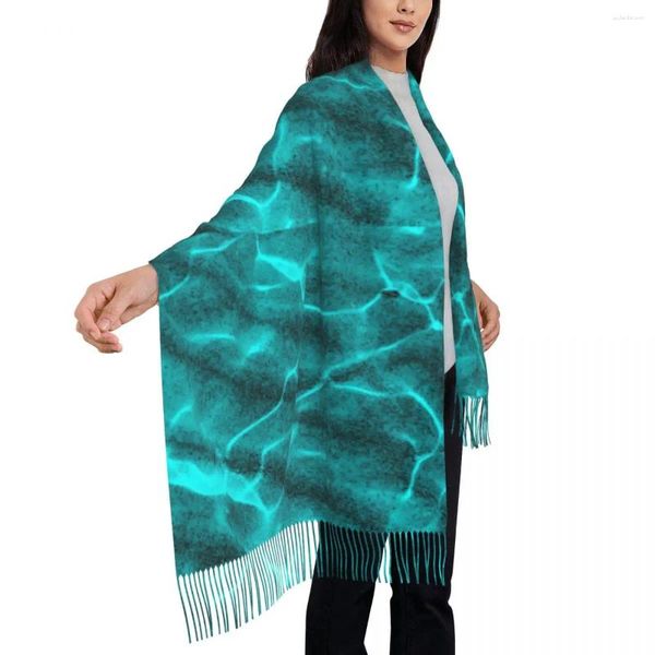 Lenços quentes lenço macio inverno cerceta água rasa xale envoltório cristalino mar impresso foulard mulheres vintage cabeça